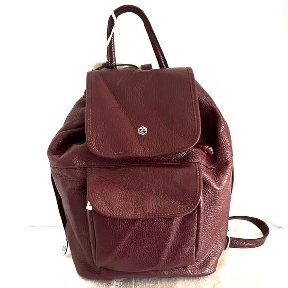 NWT Valentina Italian Pebbled Leather large backpack in Oxblood - Picture 1 of 11